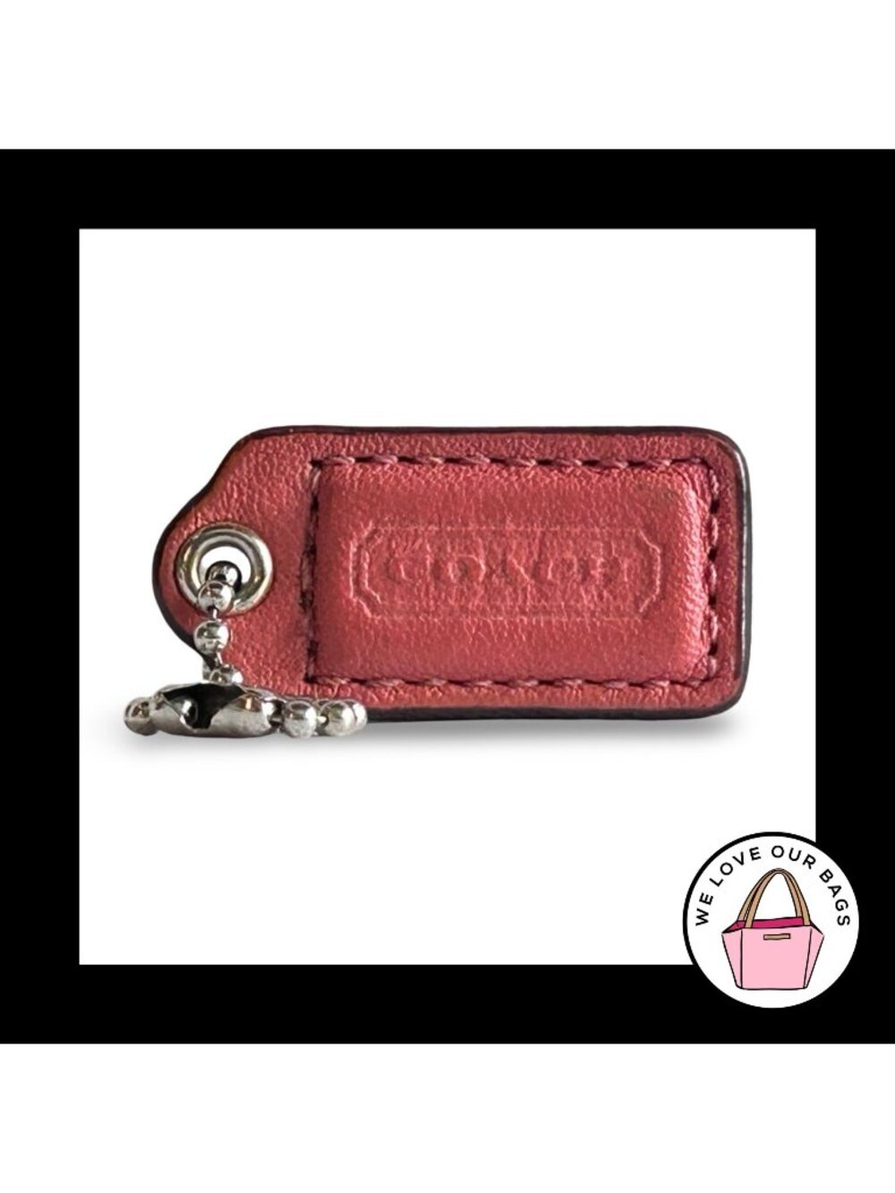 COACH HANG TAG 1.5" Coral Salmon Pink Leather Bag Charm Keychain Fob Small
